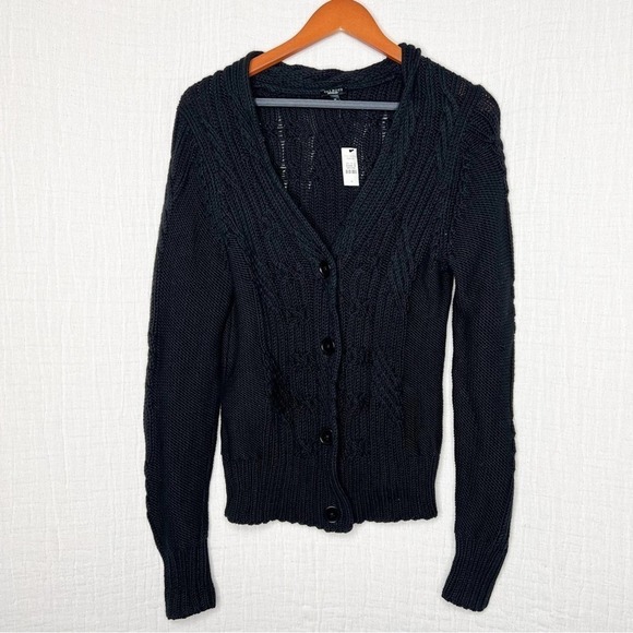 Talbots Oversized Chunky Open Front Cardigan Sweater Cable Knit Long Sleeve M - Picture 2 of 6